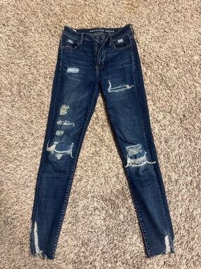 American Eagle Outfitters Dark Blue Distressed Skinny Jeans